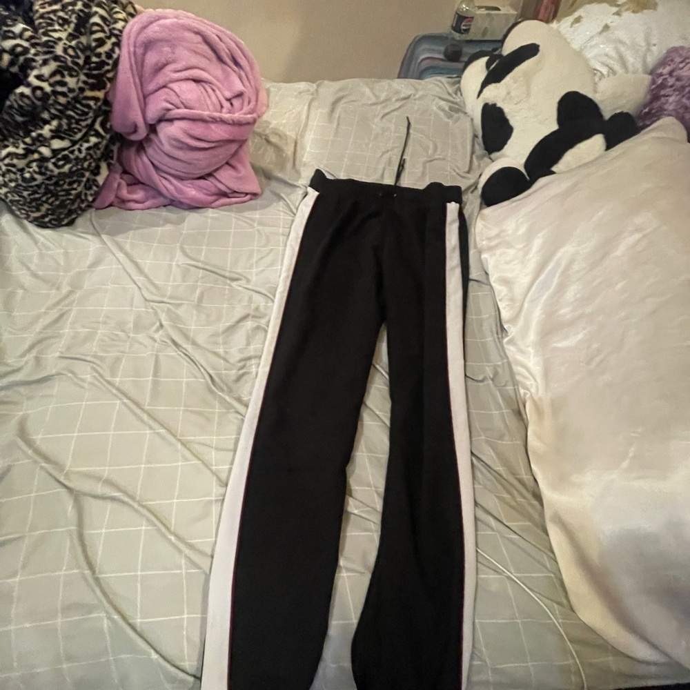 Black Track Pants with White Stripes